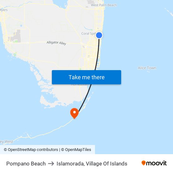 Pompano Beach to Islamorada, Village Of Islands map