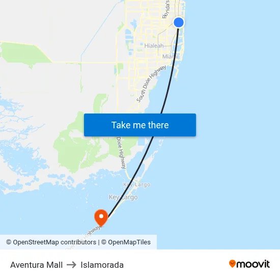 Aventura Mall to Islamorada map