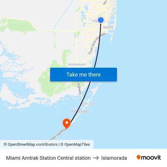Miami Amtrak Station Central station to Islamorada map