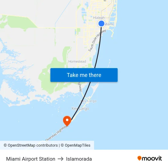 Miami Airport Station to Islamorada map