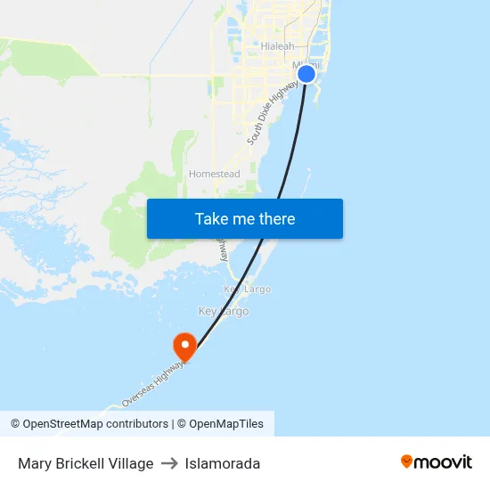 Mary Brickell Village to Islamorada map