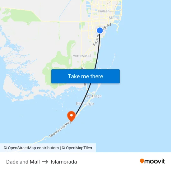 Dadeland Mall to Islamorada map