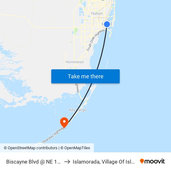 Biscayne Blvd @ NE 13 St to Islamorada, Village Of Islands map