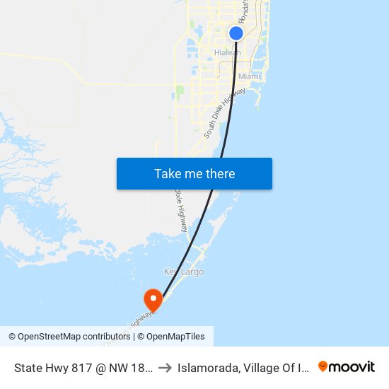 State Hwy 817 @ NW 183rd St to Islamorada, Village Of Islands map