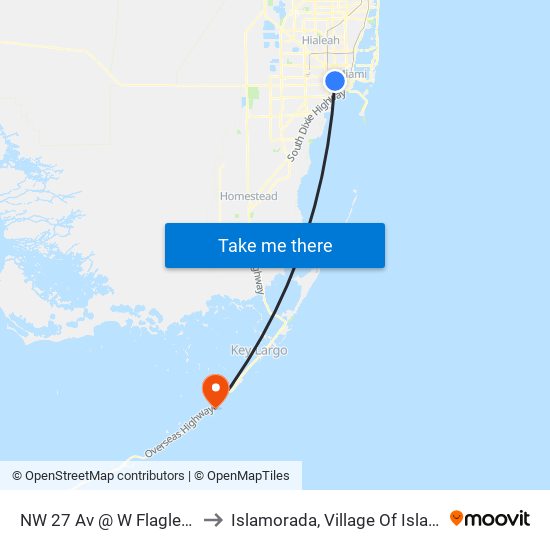 NW 27 Av @ W Flagler St to Islamorada, Village Of Islands map