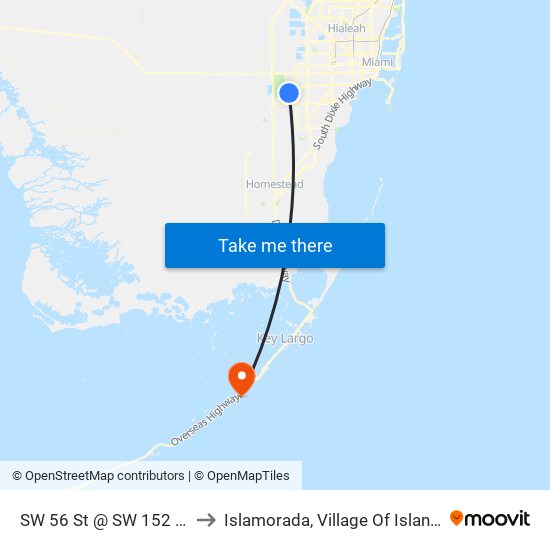 SW 56 St @ SW 152 Av to Islamorada, Village Of Islands map