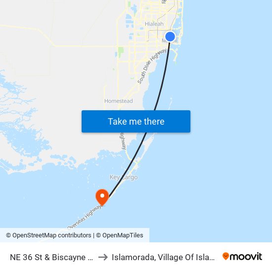 NE 36 St & Biscayne Bd to Islamorada, Village Of Islands map