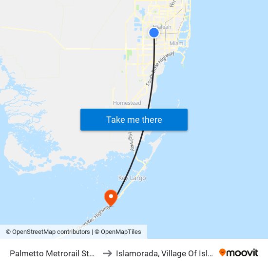 Palmetto Metrorail Station to Islamorada, Village Of Islands map