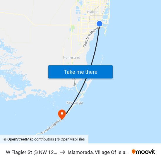 W Flagler St @ NW 12 Av to Islamorada, Village Of Islands map