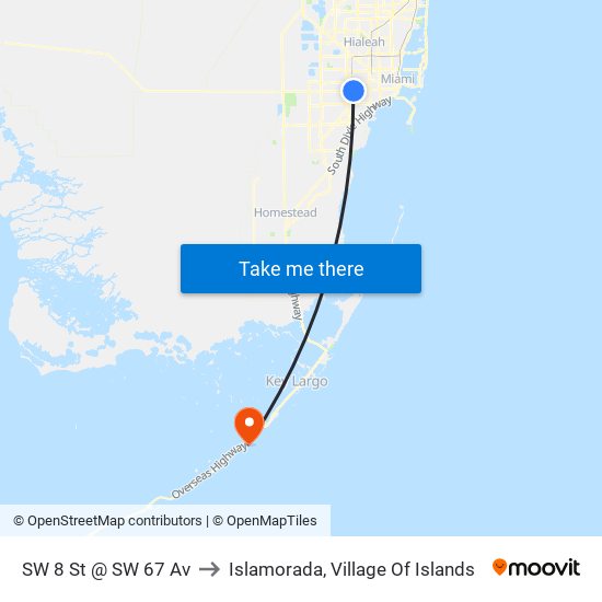 SW 8 St @ SW 67 Av to Islamorada, Village Of Islands map