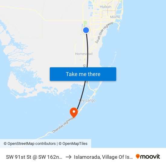 SW 91st St @ SW 162nd Ave to Islamorada, Village Of Islands map