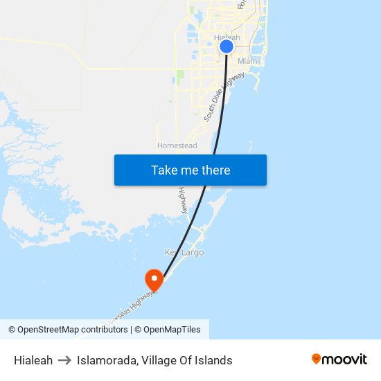 Hialeah to Islamorada, Village Of Islands map