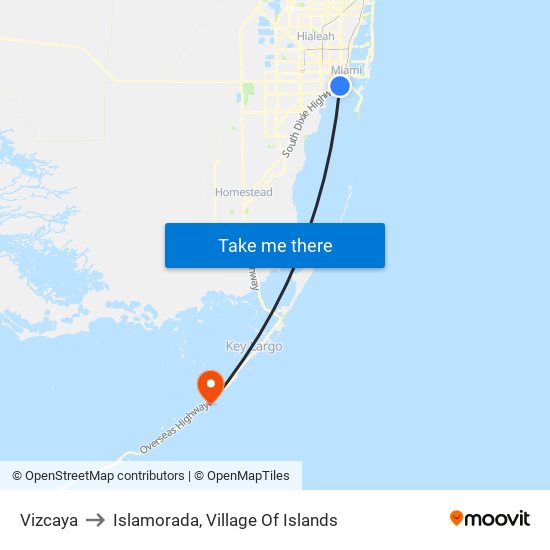 Vizcaya to Islamorada, Village Of Islands map