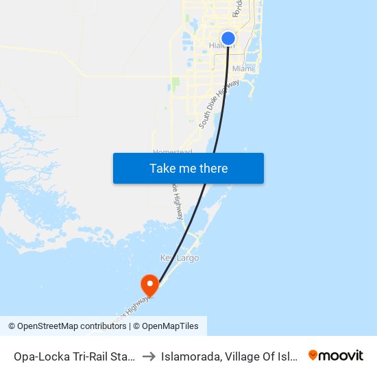 Opa-Locka Tri-Rail Station to Islamorada, Village Of Islands map