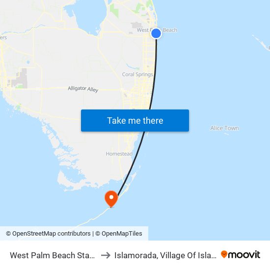 West Palm Beach Station to Islamorada, Village Of Islands map