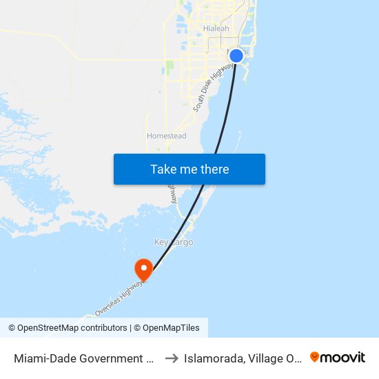 Miami-Dade Government Center (W) to Islamorada, Village Of Islands map