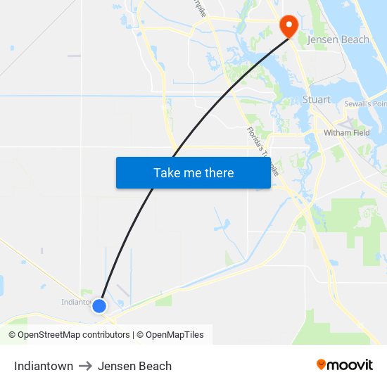 Indiantown to Jensen Beach map
