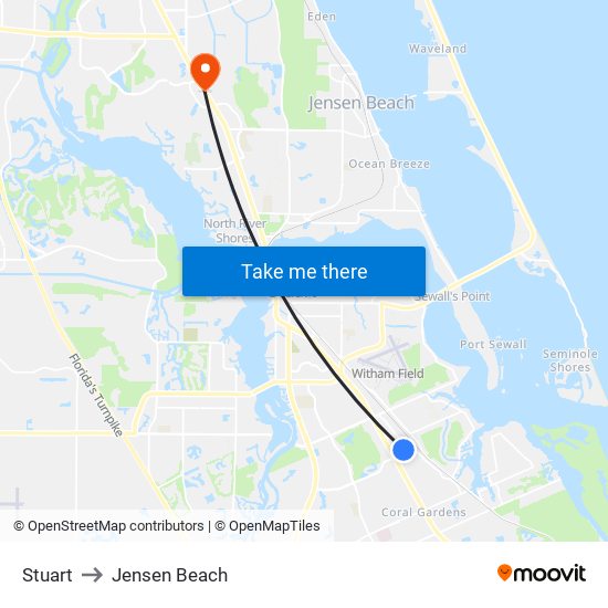 Stuart to Jensen Beach map