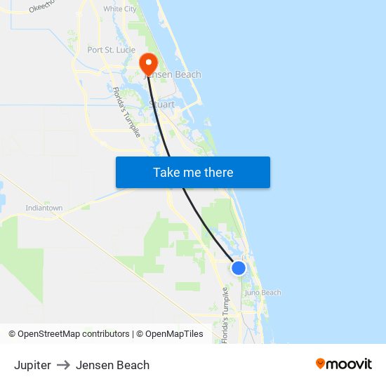 Jupiter to Jensen Beach map