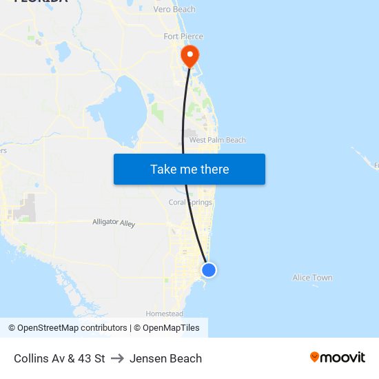 Collins Av & 43 St to Jensen Beach map