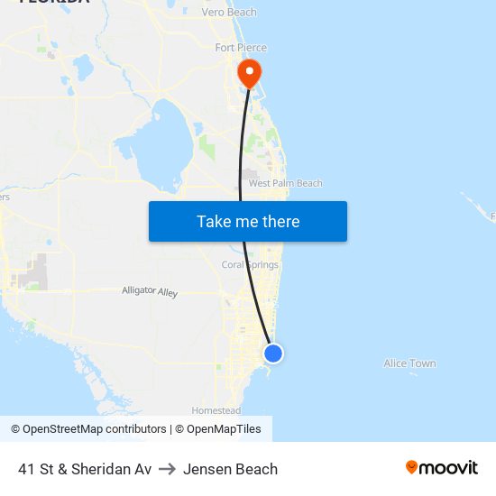 41 St & Sheridan Av to Jensen Beach map