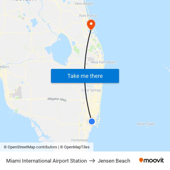 Miami International Airport Station to Jensen Beach map