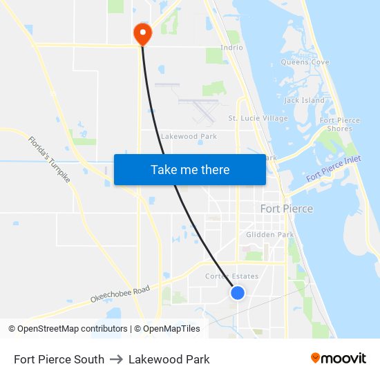 Fort Pierce South to Lakewood Park map