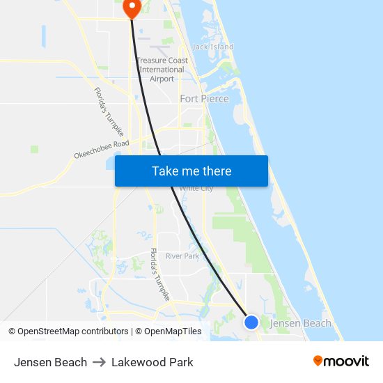 Jensen Beach to Lakewood Park map