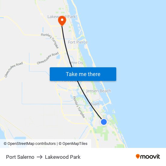 Port Salerno to Lakewood Park map