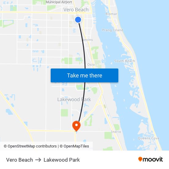 Vero Beach to Lakewood Park map