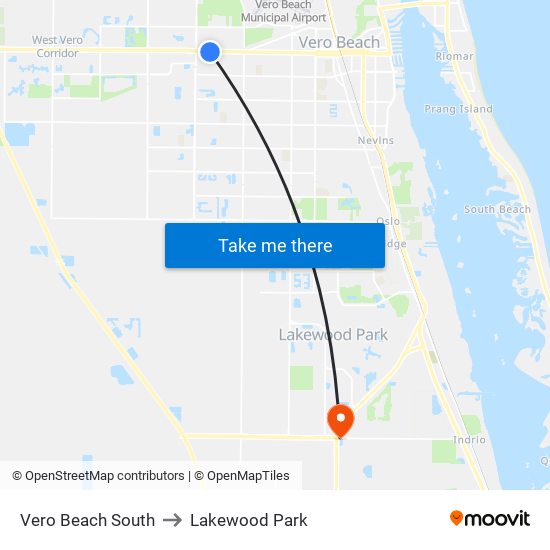 Vero Beach South to Lakewood Park map
