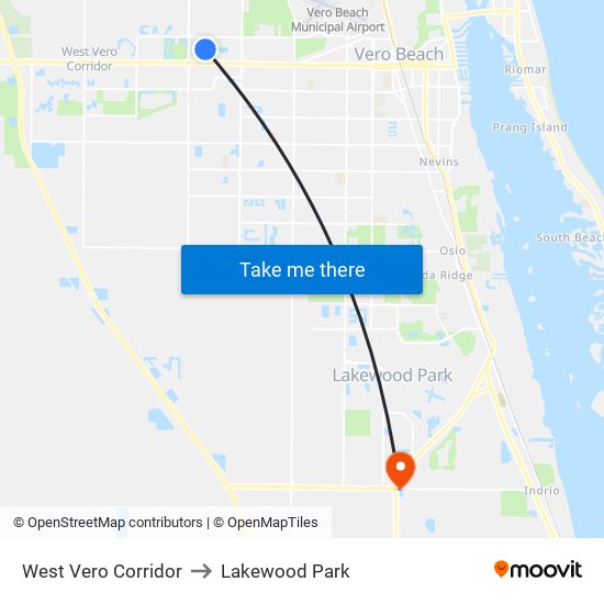 West Vero Corridor to Lakewood Park map