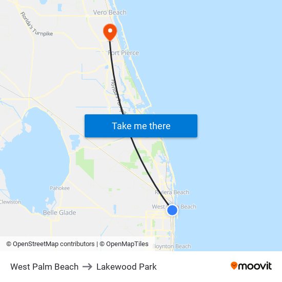 West Palm Beach to Lakewood Park map