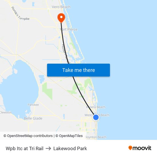 Wpb Itc at Tri Rail to Lakewood Park map