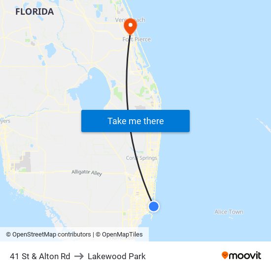 41 St & Alton Rd to Lakewood Park map