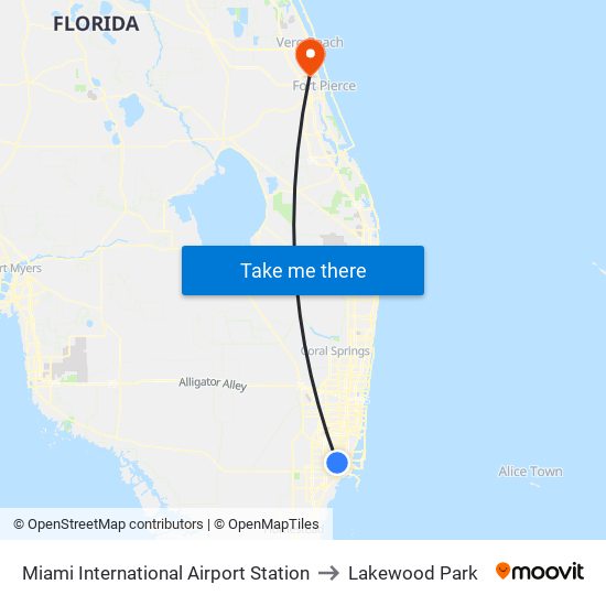Miami International Airport Station to Lakewood Park map