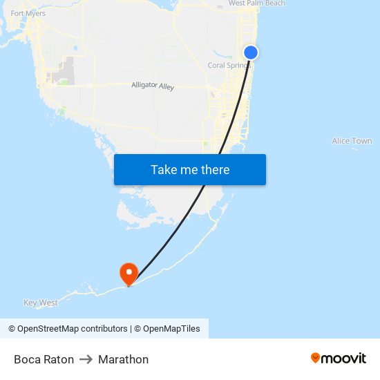 Boca Raton to Marathon map