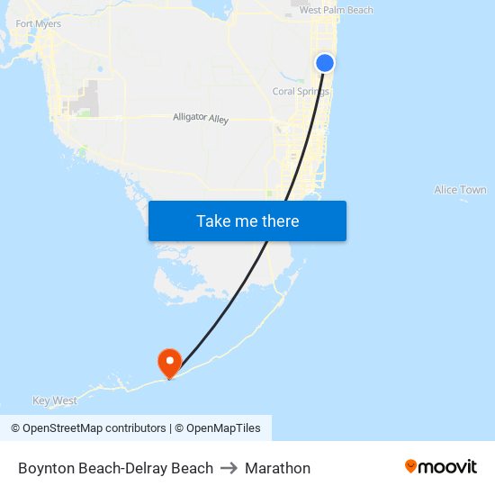 Boynton Beach-Delray Beach to Marathon map