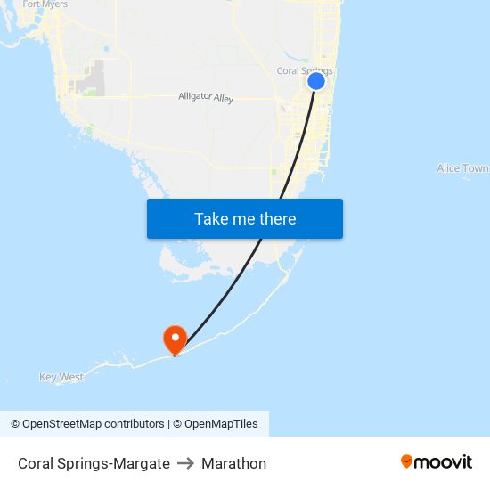 Coral Springs-Margate to Marathon map