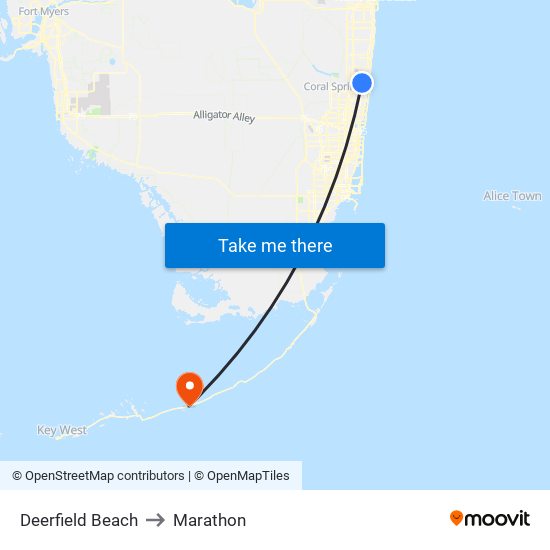 Deerfield Beach to Marathon map