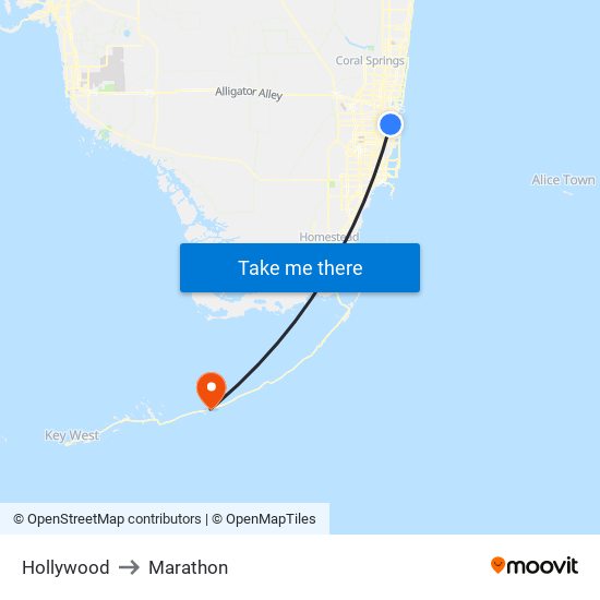 Hollywood to Marathon map