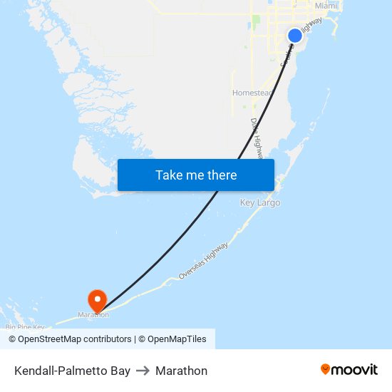 Kendall-Palmetto Bay to Marathon map