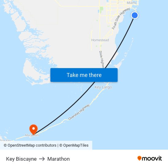 Key Biscayne to Marathon map
