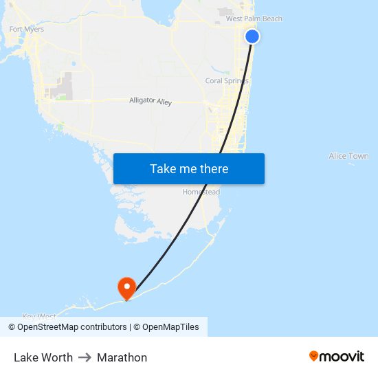 Lake Worth to Marathon map