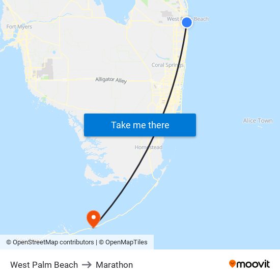 West Palm Beach to Marathon map