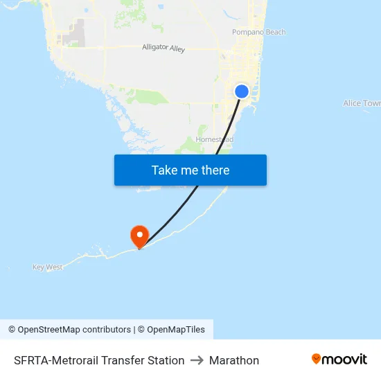 SFRTA-Metrorail Transfer Station to Marathon map