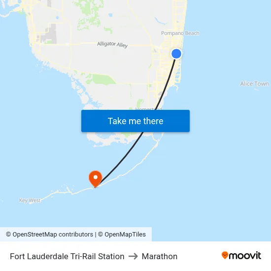 Fort Lauderdale Tri-Rail Station to Marathon map