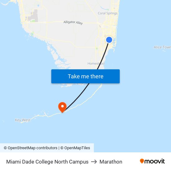 Miami Dade College North Campus to Marathon map