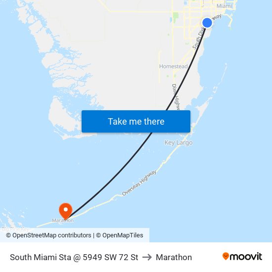 South Miami Sta @ 5949 SW 72 St to Marathon map