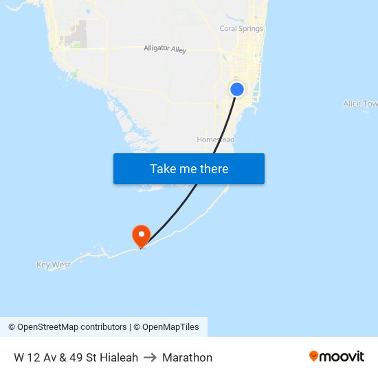 W 12 Av & 49 St Hialeah to Marathon map